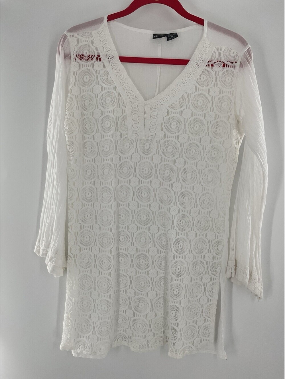 S.R. Fashion Women’s White Medium Blouse Tunic Long Sleeve 121